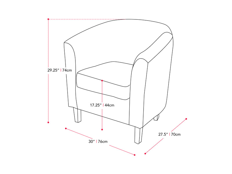 yellow Tub Chair Elewood Collection measurements diagram by CorLiving