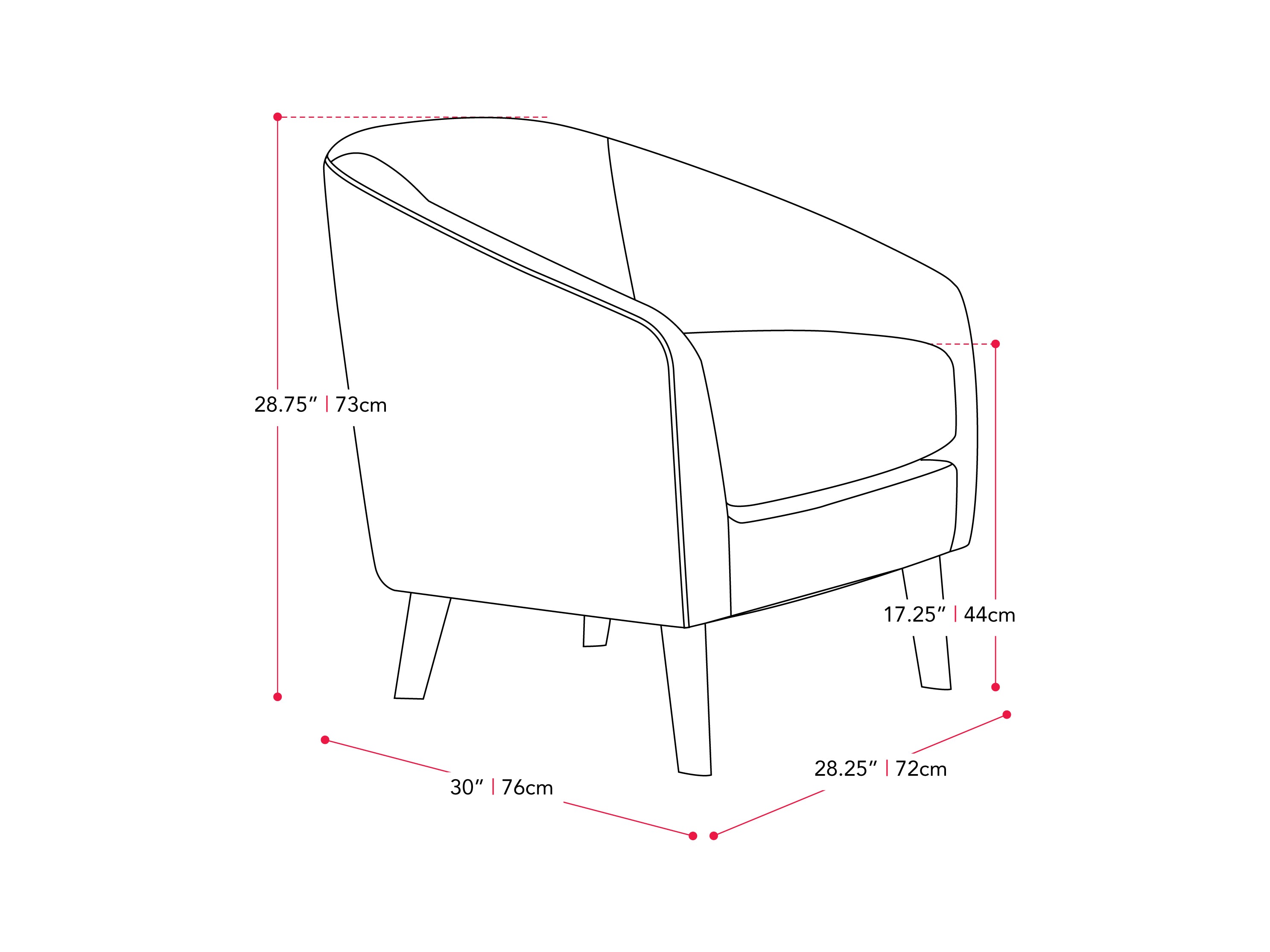 grey Tub Chair Eliza Collection measurements diagram by CorLiving#color_eliza-grey