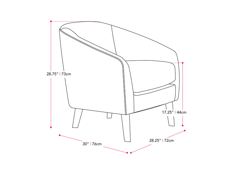 blue Tub Chair Eliza Collection measurements diagram by CorLiving