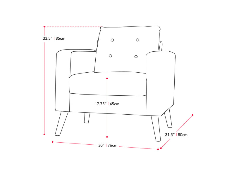 green Tufted Accent Chair Lyla Collection measurements diagram by CorLiving
