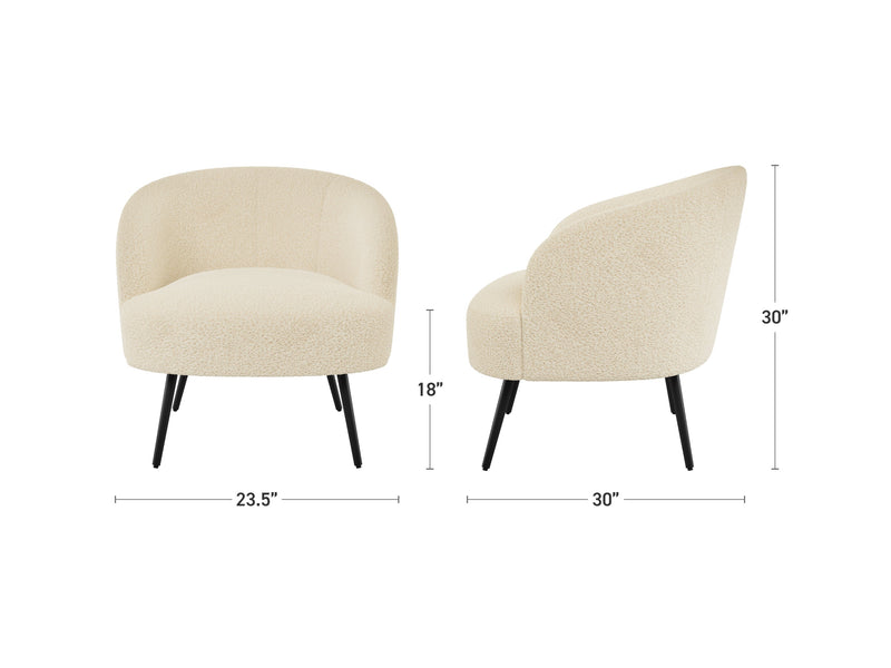 cream Boucle Barrel Accent Chair Gianna Collection measurements diagram by CorLiving