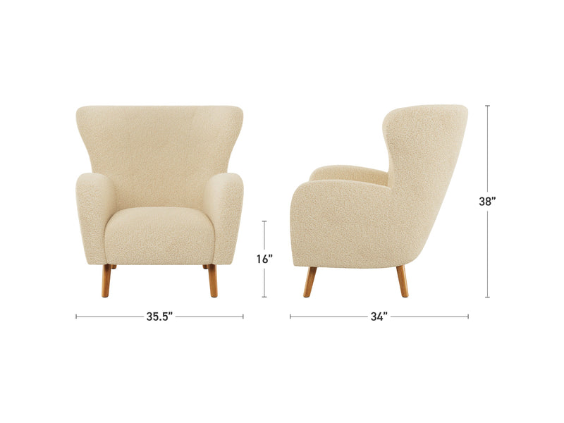 cream Boucle Wing Accent Chair Gianna Collection measurements diagram by CorLiving