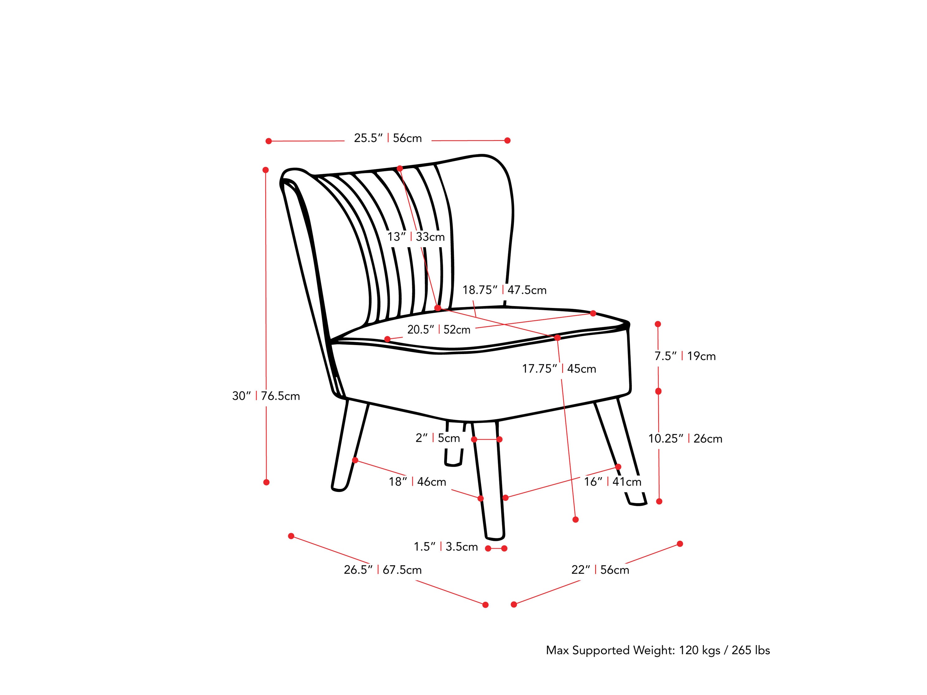 blue Velvet Accent Chair Lynwood Collection measurements diagram by CorLiving#color_blue