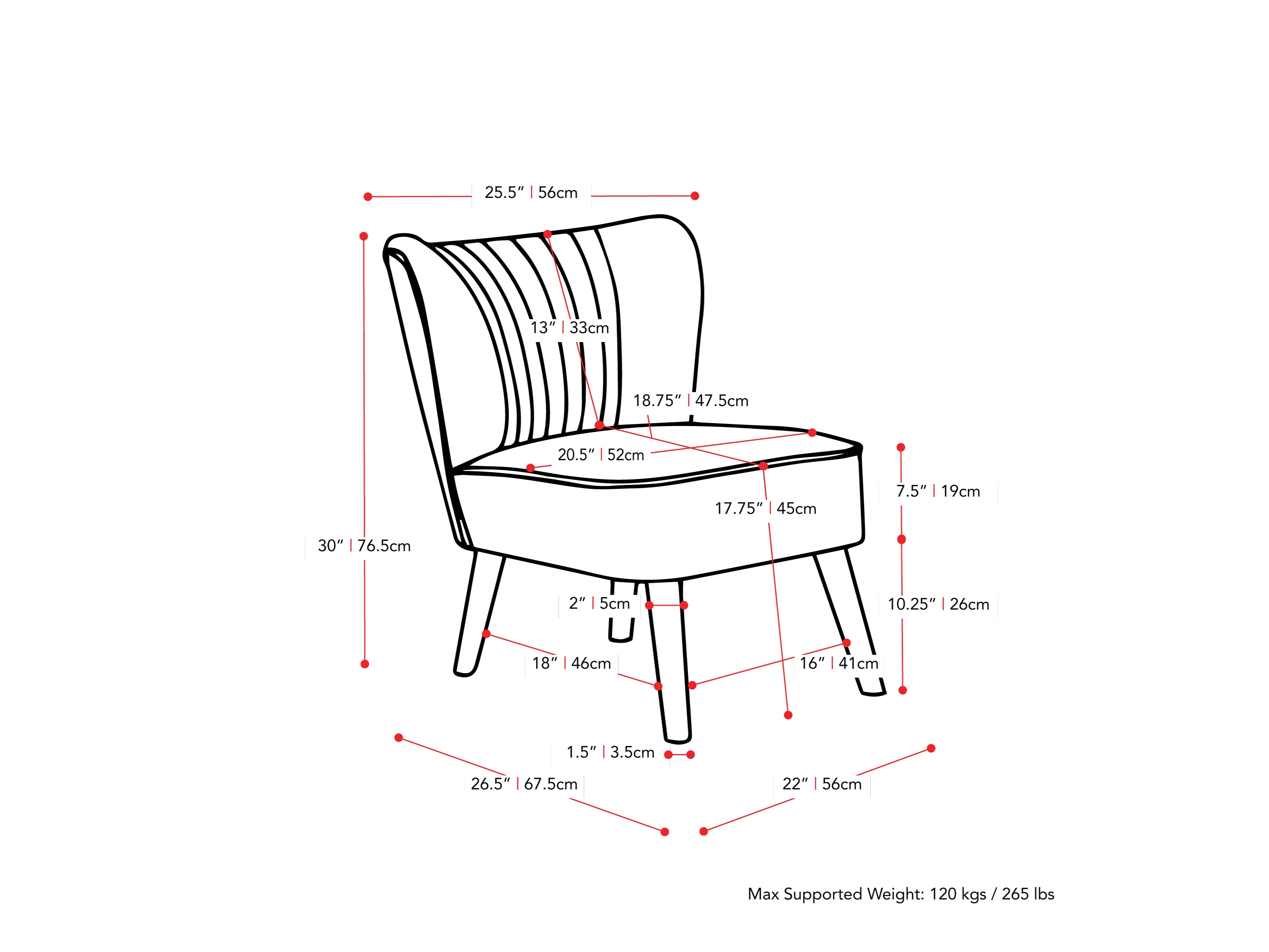 blue Velvet Accent Chair with pouf Lynwood Collection measurements diagram by CorLiving#color_blue