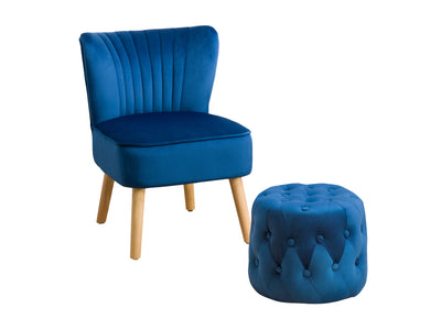 blue Velvet Accent Chair with pouf Lynwood Collection product image by CorLiving#color_blue