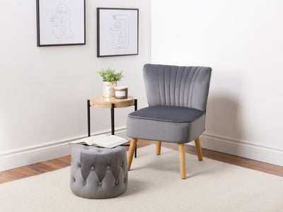 grey Velvet Accent Chair with pouf Lynwood Collection lifestyle scene by CorLiving#color_grey