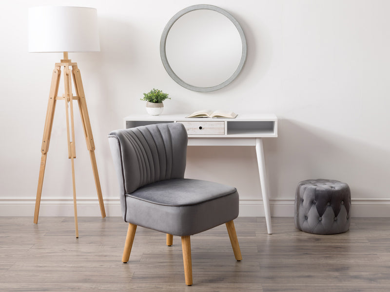 grey Velvet Accent Chair with pouf Lynwood Collection lifestyle scene by CorLiving