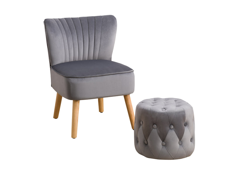 grey Velvet Accent Chair with pouf Lynwood Collection product image by CorLiving