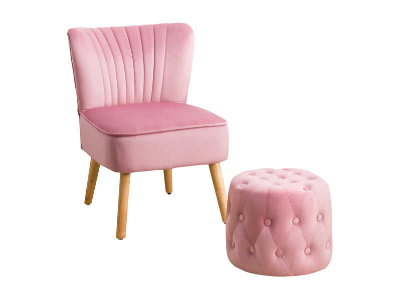 pink Velvet Accent Chair with pouf Lynwood Collection product image by CorLiving