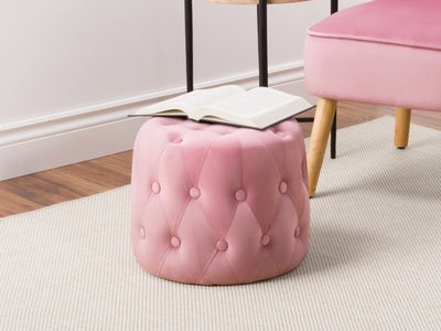 pink Small Round Ottoman Lynwood Collection lifestyle scene by CorLiving#color_lynwood-pink