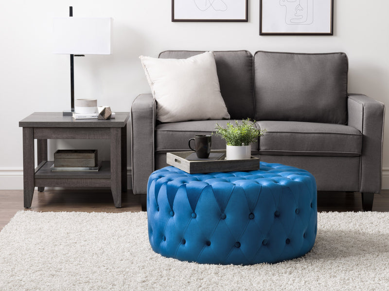 blue Large Round Ottoman Lynwood Collection lifestyle scene by CorLiving