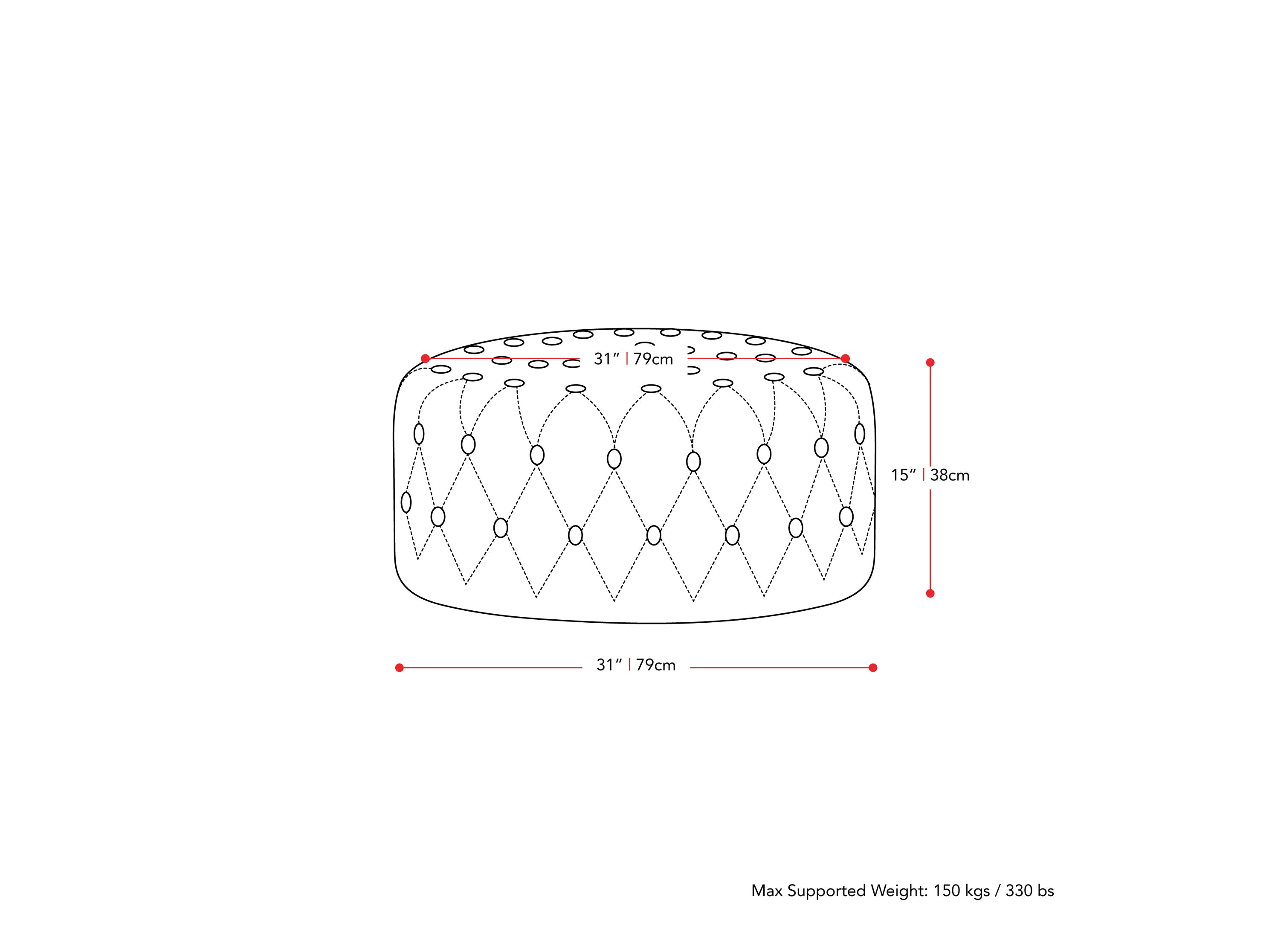 grey Large Round Ottoman Lynwood Collection measurements diagram by CorLiving#color_lynwood-grey