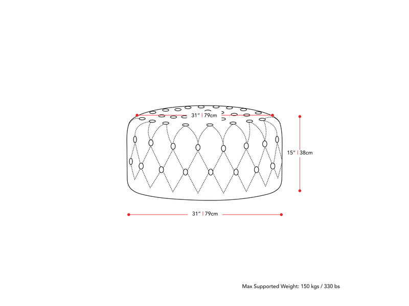 grey Large Round Ottoman Lynwood Collection measurements diagram by CorLiving