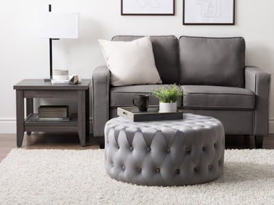grey Large Round Ottoman Lynwood Collection lifestyle scene by CorLiving#color_lynwood-grey