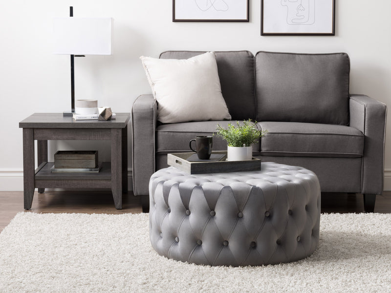 grey Large Round Ottoman Lynwood Collection lifestyle scene by CorLiving