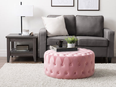 pink Large Round Ottoman Lynwood Collection lifestyle scene by CorLiving#color_lynwood-pink