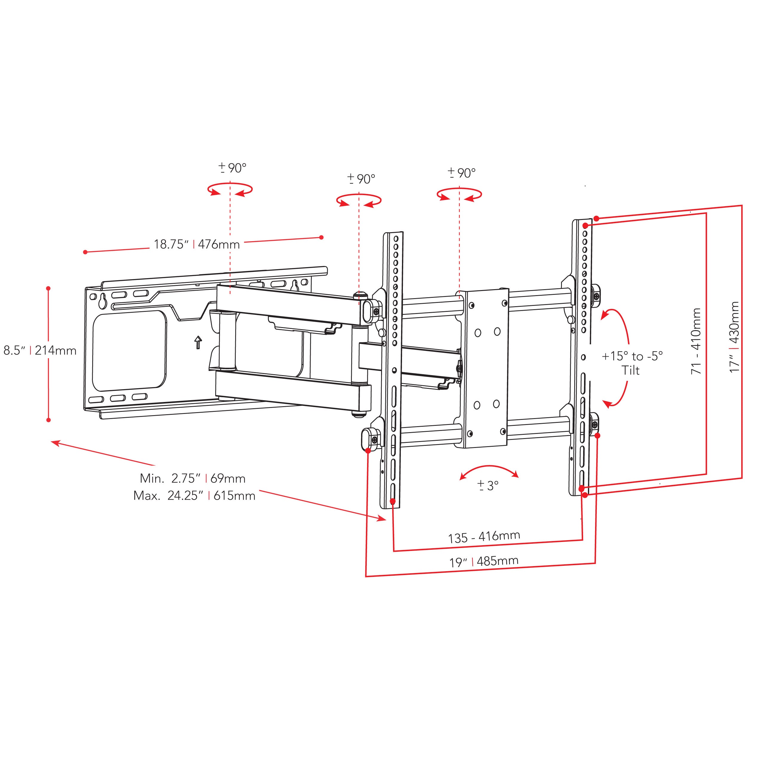 Full Motion TV Wall Mount for 32" - 70" TVs