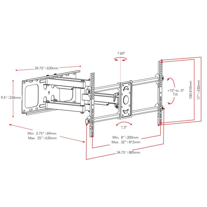 Full Motion TV Wall Mount for 40" - 90" TVs