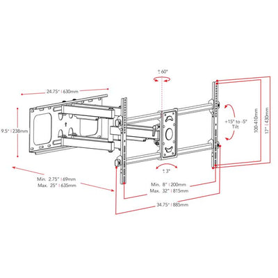 Full Motion TV Wall Mount for 40" - 90" TVs