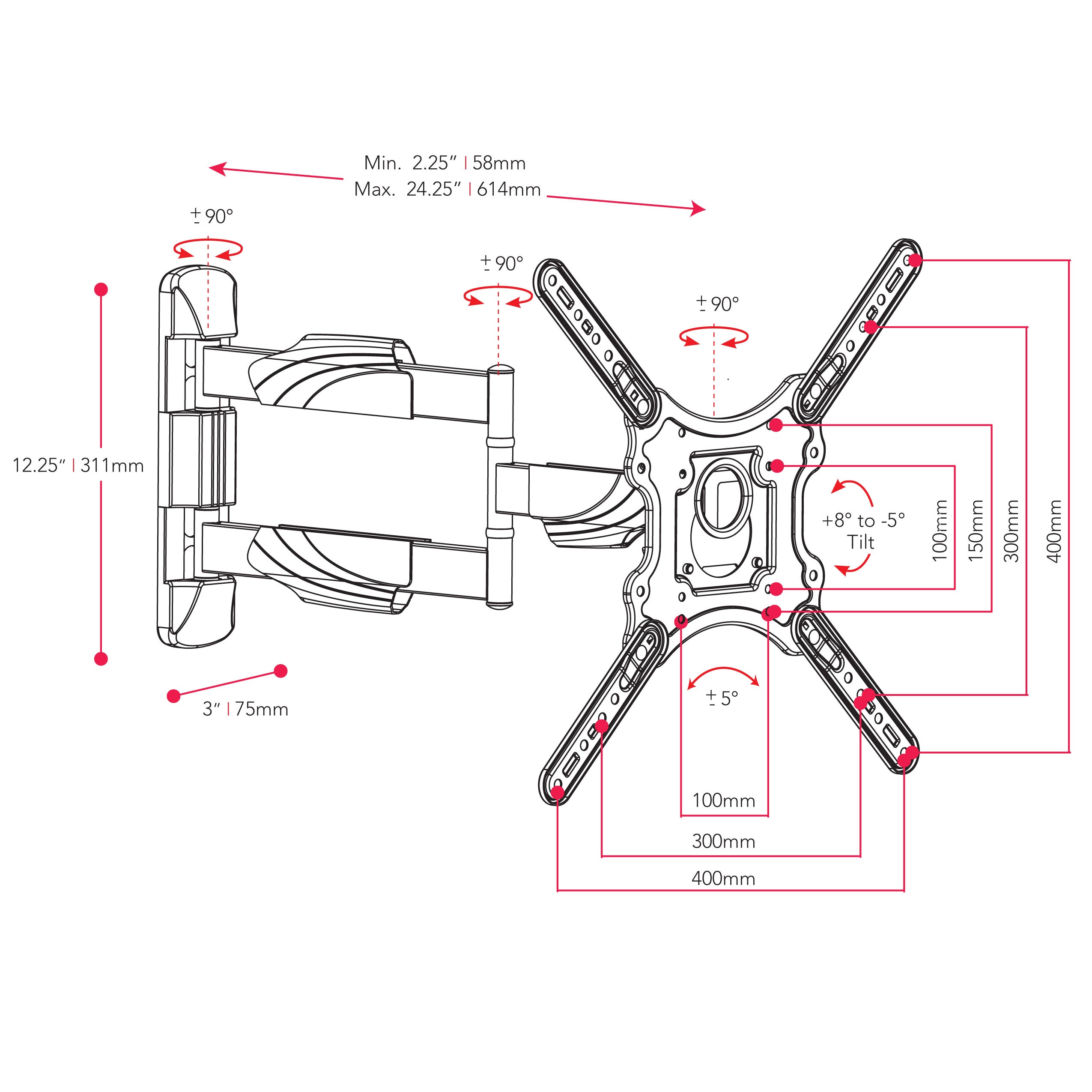 Full Motion TV Wall Mount for 23" - 55" TVs