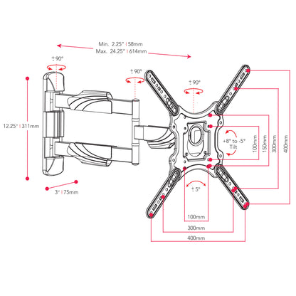 Full Motion TV Wall Mount for 23" - 55" TVs