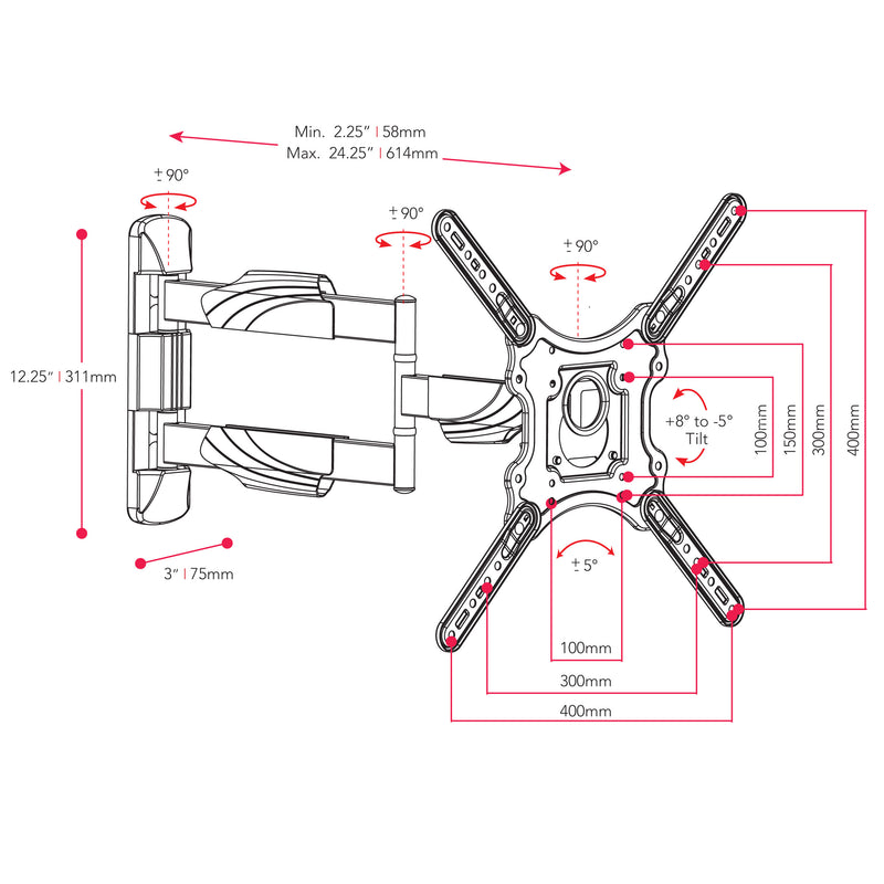 Full Motion TV Wall Mount for 23" - 55" TVs