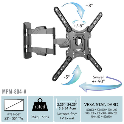 Full Motion TV Wall Mount for 23" - 55" TVs