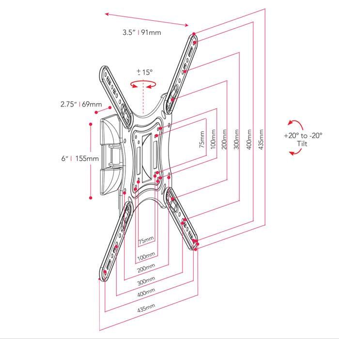 Full Motion TV Wall Mount for 23" - 55" TVs