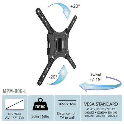 Full Motion TV Wall Mount for 23" - 55" TVs
