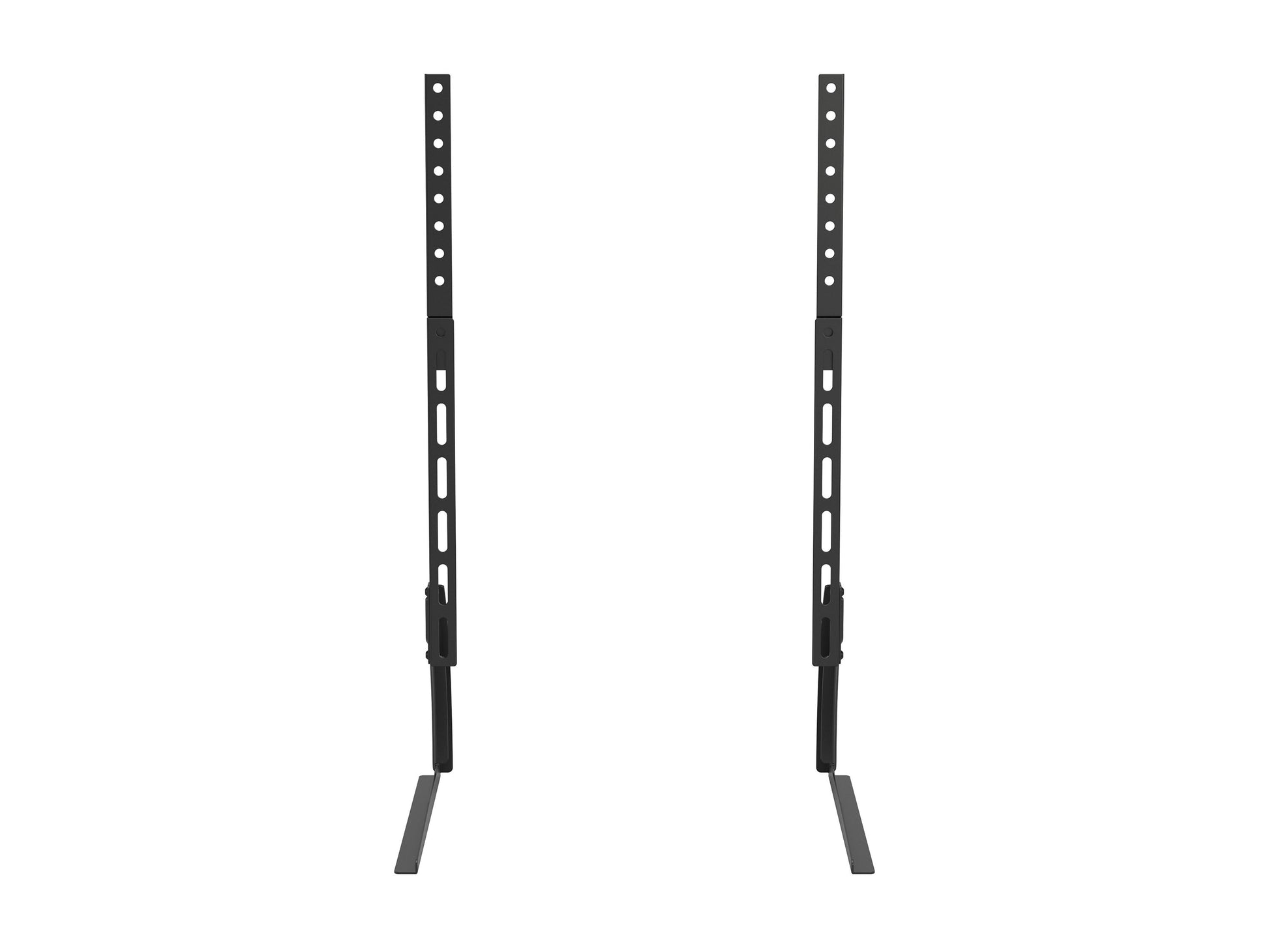 Modern black TV base stand with sleek metal frame, tempered glass shelves, and cable management system, suitable for TVs up to 70 inches. Contemporary design with sturdy construction and minimalist aesthetic.