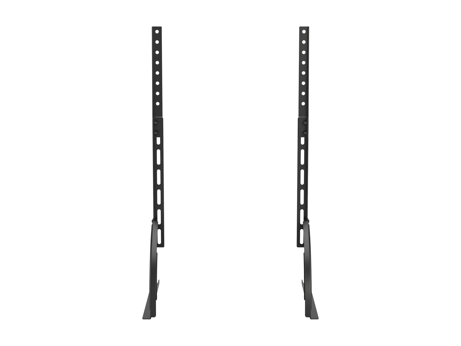 Modern black TV base stand with sleek metal frame, tempered glass shelves, and cable management system, suitable for TVs up to 70 inches. Contemporary design with sturdy construction and minimalist aesthetic.