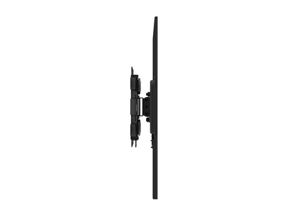 Full motion TV wall mount for up to 70-inch TVs, black metal with adjustable arms, tilts, swivels, and extends for optimal viewing angles, compatible with most flat-screen TVs, easy installation.
