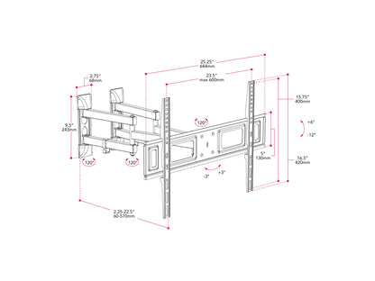 Sleek black corner TV wall mount with adjustable arms and a sturdy steel frame, designed for flat-screen TVs up to 65 inches, providing optimal viewing angles and space-saving installation.