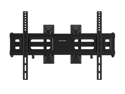 Sleek black corner TV wall mount with adjustable arms and a sturdy steel frame, designed for flat-screen TVs up to 65 inches, providing optimal viewing angles and space-saving installation.