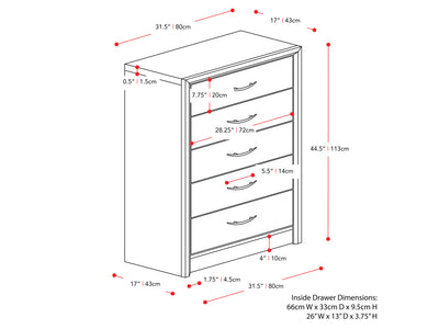 black oak Tall Bedroom Dresser Newport Collection measurements diagram by CorLiving#color_black-oak