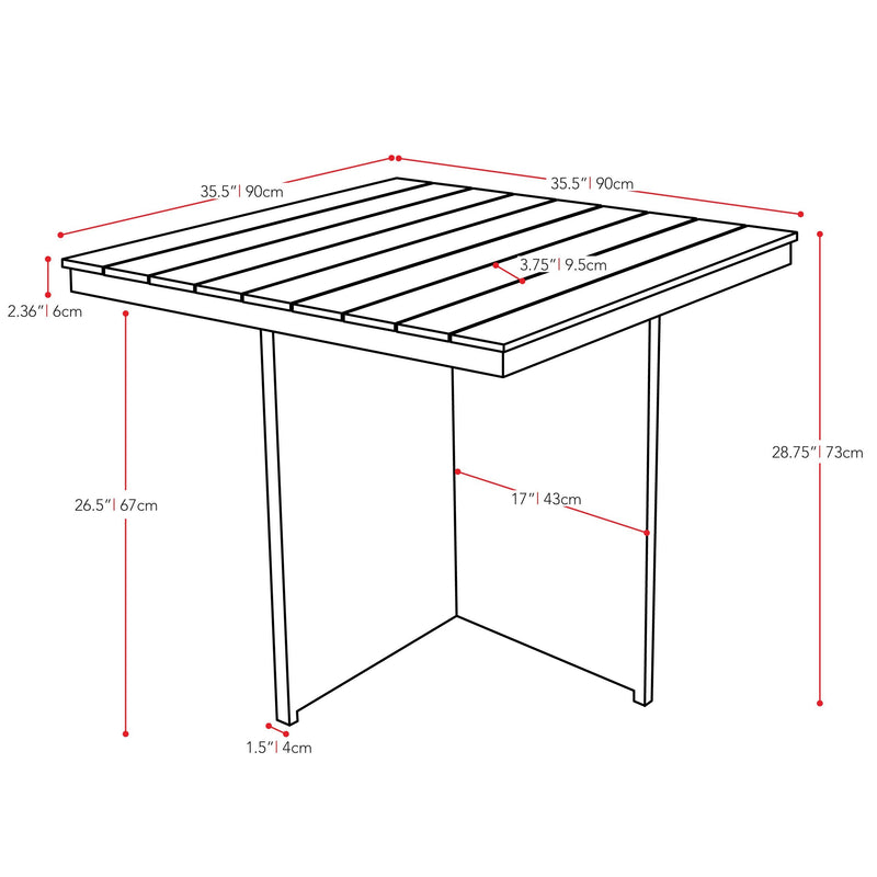 blended grey Square Outdoor Dining Table Brisbane Collection measurements diagram by CorLiving