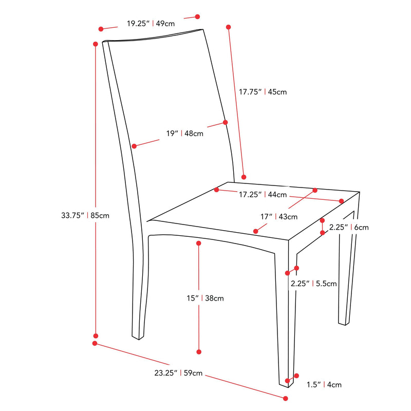 grey weave Dining Chairs 2pc Brisbane Collection measurements diagram by CorLiving
