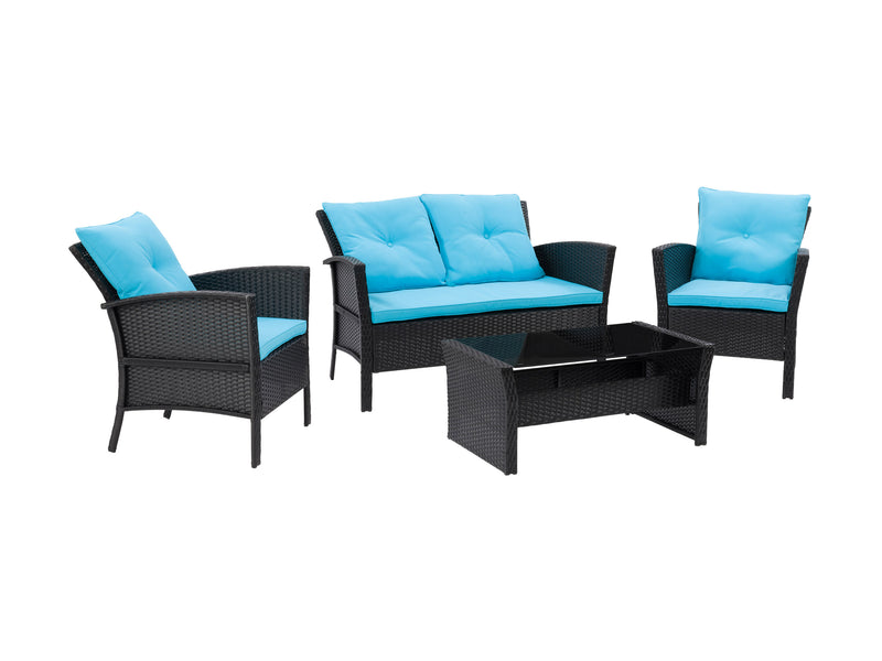 black and turquoise Wicker Patio Set, 4pc Cascade Collection product image by CorLiving