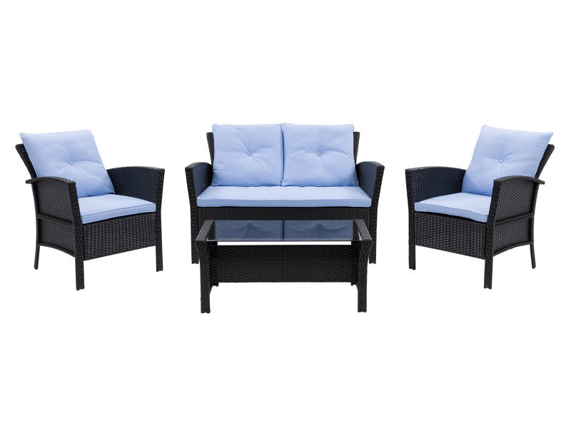black and light blue Wicker Patio Set, 4pc Cascade Collection product image by CorLiving