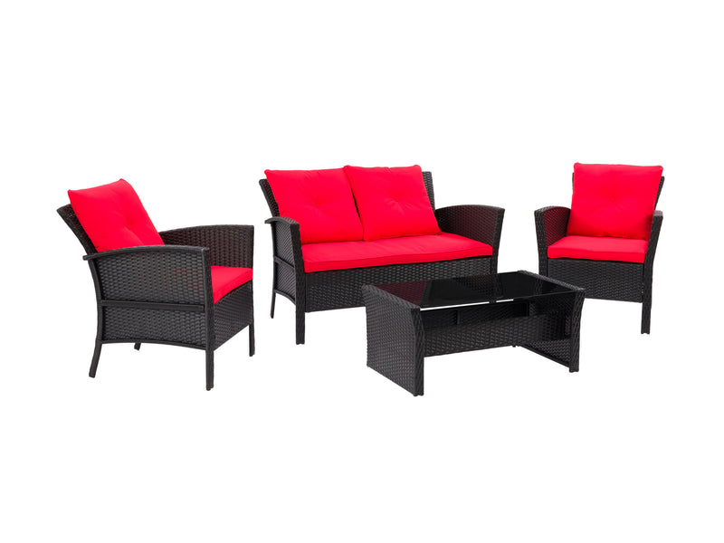 black and red Wicker Patio Set, 4pc Cascade Collection product image by CorLiving