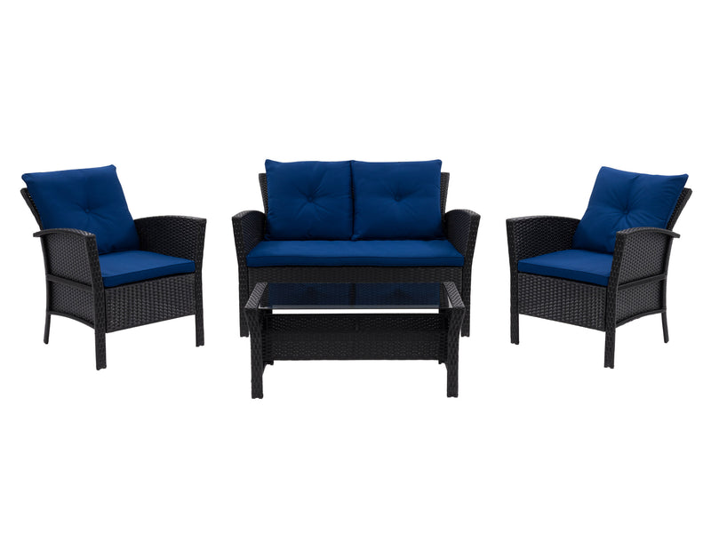 black and navy blue Wicker Patio Set, 4pc Cascade Collection product image by CorLiving