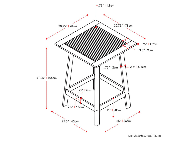 brown Outdoor Pub Table Miramar Collection measurements diagram by CorLiving
