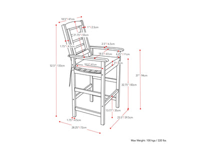 brown and black Wooden Bar Stools, Set of 2 Miramar Collection measurements diagram by CorLiving#color_miramar-brown