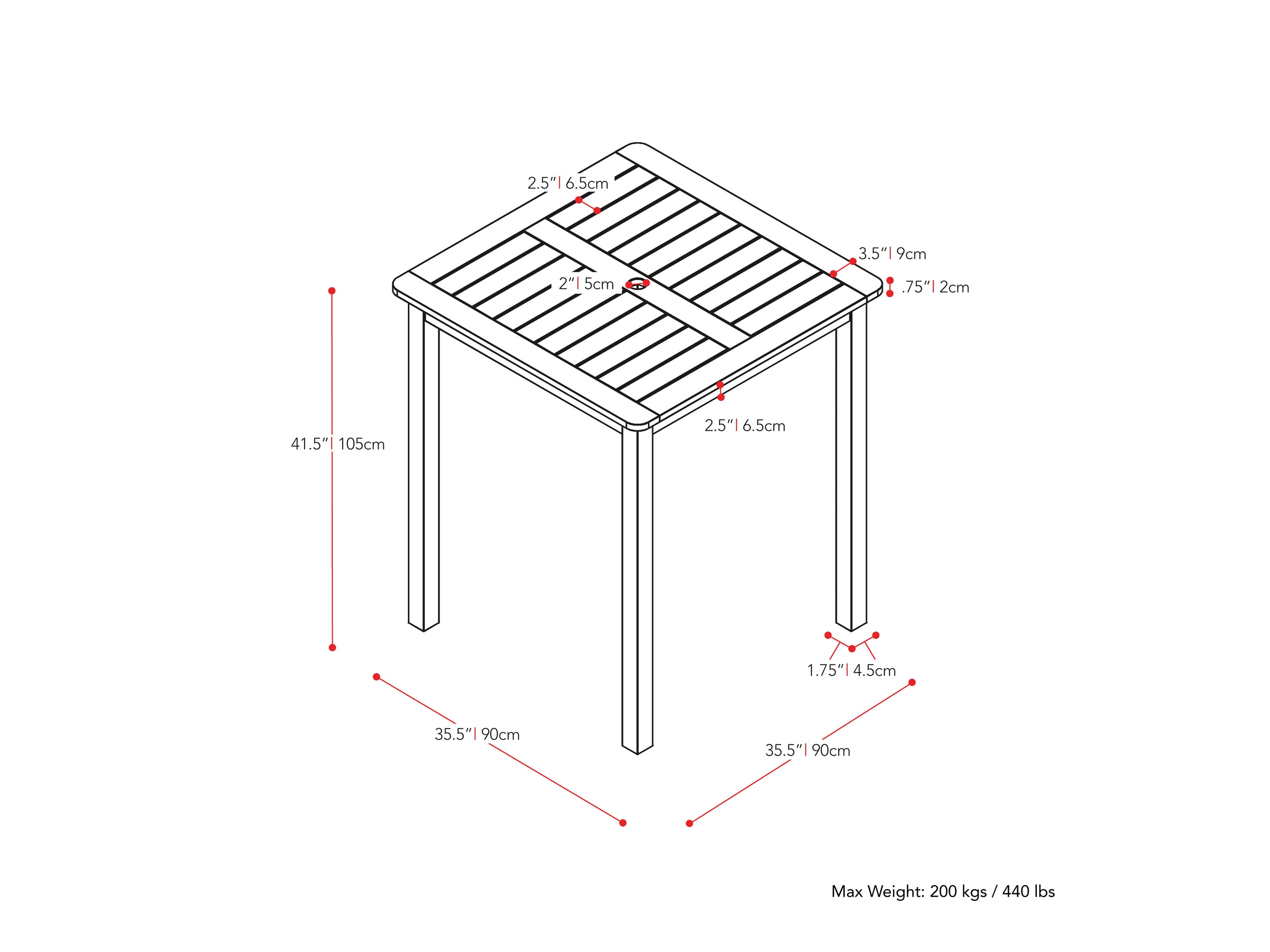 brown Outdoor Bar Height Table Miramar Collection measurements diagram by CorLiving#color_miramar-brown