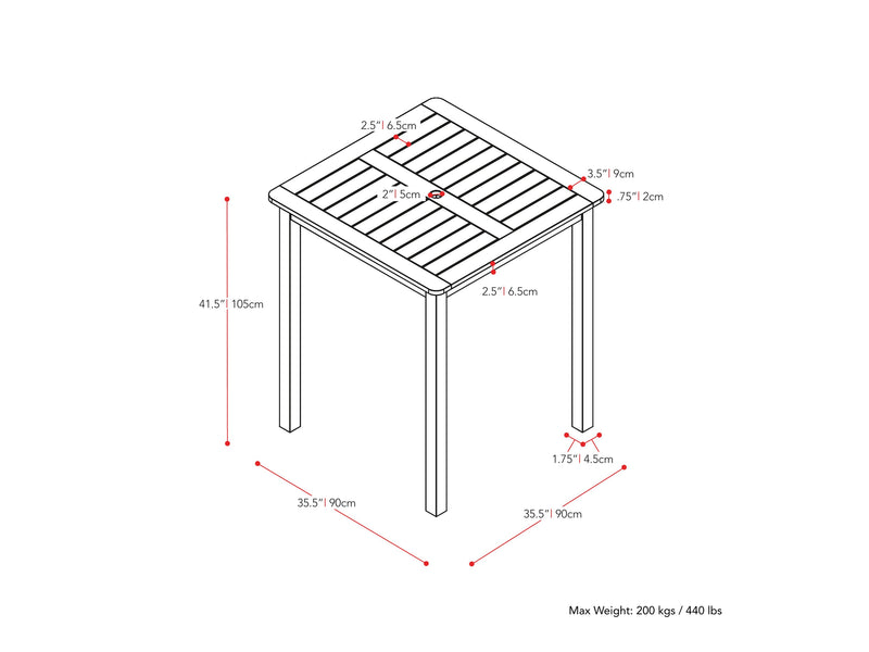 brown Outdoor Bar Height Table Miramar Collection measurements diagram by CorLiving