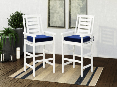 white and navy blue Wooden Bar Stools, Set of 2 Miramar Collection lifestyle scene by CorLiving#color_miramar-washed-white