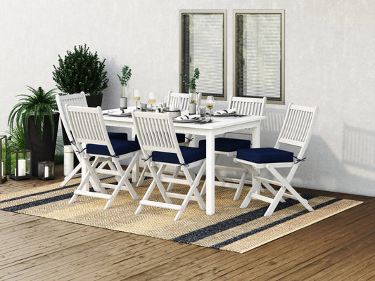 Gray 7-piece patio dining set with cushioned chairs and rectangular table, featuring a sleek aluminum frame and weather-resistant materials, perfect for outdoor dining and entertaining.