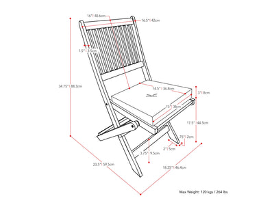 Miramar Washed White Outdoor Wood Folding Chairs, Set of 2 Miramar Collection measurements diagram by CorLiving#color_miramar-washed-white