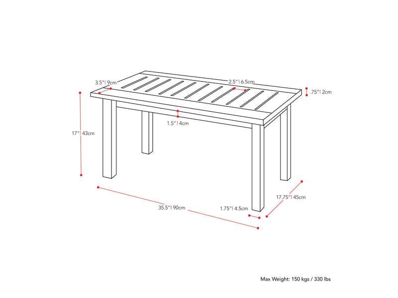 brown Natural Wood Coffee Table Miramar Collection measurements diagram by CorLiving