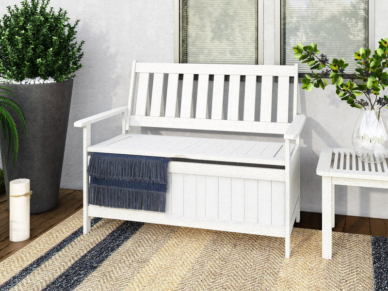 white Wooden Storage Bench Miramar Collection lifestyle scene by CorLiving
